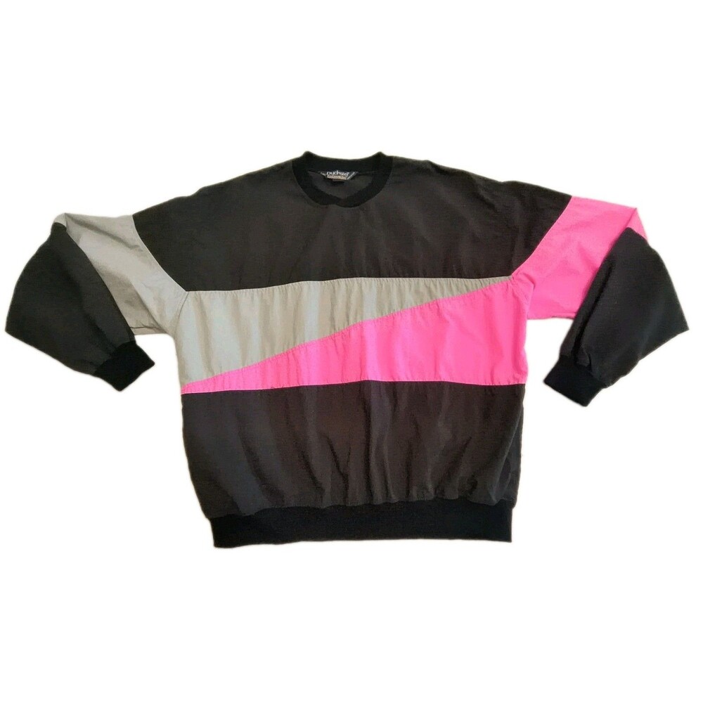 Vintage Duckster Black Pink Windbreaker Pullover Sz XL Dolman Slevee Made USA